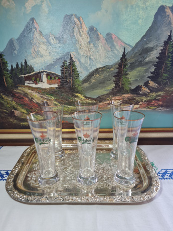 Бокалы пивные винтажные Carlsberg / Sahm, стекло, 0.2 л, 6 шт., 19 см, Германия, 1960-70гг.