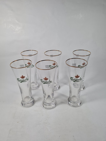 Бокалы пивные винтажные Carlsberg / Sahm, стекло, 0.2 л, 6 шт., 19 см, Германия, 1960-70гг.