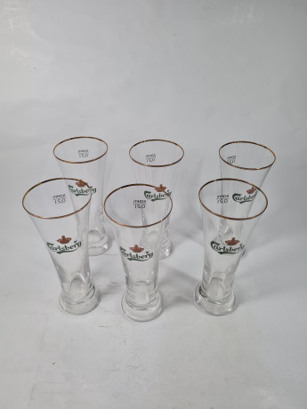 Бокалы пивные винтажные Carlsberg / Sahm, стекло, 0.2 л, 6 шт., 19 см, Германия, 1960-70гг.