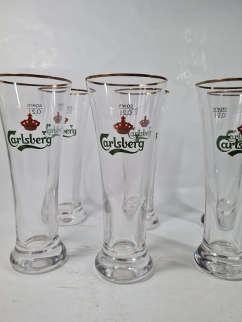 Бокалы пивные винтажные Carlsberg / Sahm, стекло, 0.2 л, 6 шт., 19 см, Германия, 1960-70гг.