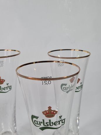 Бокалы пивные винтажные Carlsberg / Sahm, стекло, 0.2 л, 6 шт., 19 см, Германия, 1960-70гг.