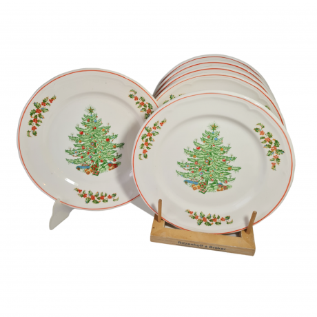 Набор тарелок винтажных "Рождественская елка", 6 шт., фарфор, 24.5 см, Италия, 1970-80гг.