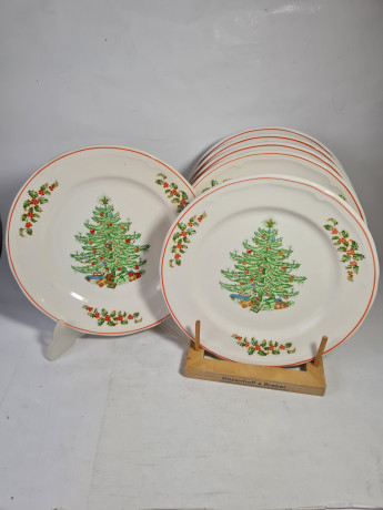 Набор тарелок винтажных "Рождественская елка", 6 шт., фарфор, 24.5 см, Италия, 1970-80гг.