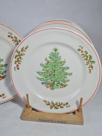 Набор тарелок винтажных "Рождественская елка", 6 шт., фарфор, 24.5 см, Италия, 1970-80гг.