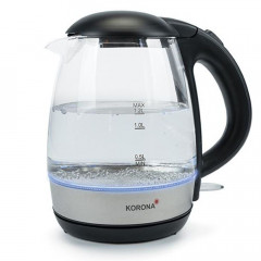 KORONA KORONA Wasserkocher 20608 Glas-Wasserkocher mit blauer LED Beleuchtung, mit Kalkfilter, 1,2 Liter Kapazitat, schwarz, transparent  Чайник KORONA 20608 стеклянный чайник с синей светодиодной подсветкой, с фильтром от накипи, емкость 1,2 литра, черны