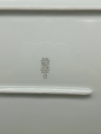 Поднос винтажный Schumann, с графичным декором в пастельных тонах и позолотой, фарфор, 33 х 22 см, Германия, 1970-80гг.