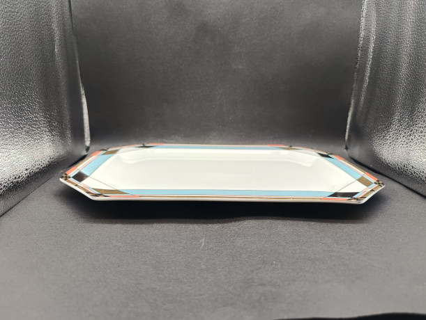 Поднос винтажный Schumann, с графичным декором в пастельных тонах и позолотой, фарфор, 33 х 22 см, Германия, 1970-80гг.