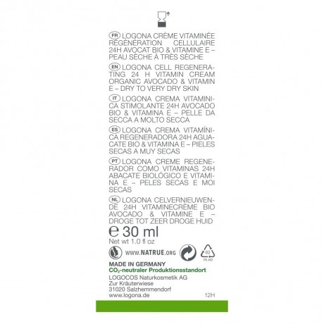 Logona Zellerneuernde 24H Vitamincreme Bio-Avocado & Vitamin E  Обновляющий клетки 24-часовой витаминный крем с органическим авокадо и витамином Е