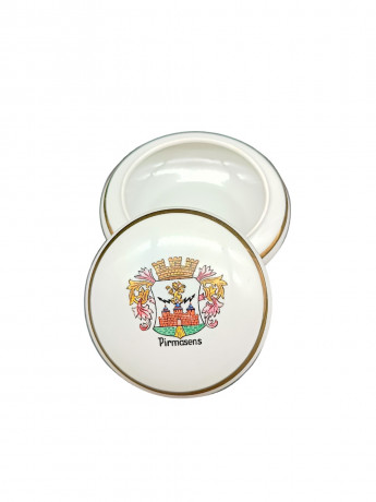 Шкатулка миниатюрная винтажная Plankenhammer Fluss Bavaria / GRG Viernheim "Герб Пирмазенса", с позолотой, ручная работа, фарфор, 9.5 см, Германия, 1960-70гг.