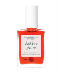Manucurist Active Glow Cranberry, укрепляющий лак для ногтей с эффектом геля и глянцевого блеска, клюквенный красный, 15 мл