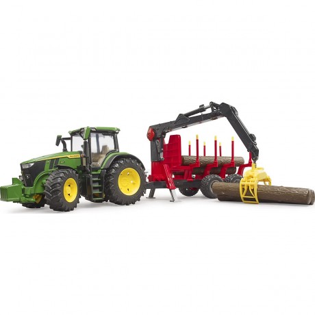 Bruder Traktor John Deere 7R350 mit Ruckeanhanger und vier Baumstammen Трактор John Deere 7R350 с прицепом и четырьмя бревнами