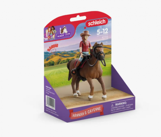 Schleich 42711 Horse Club Hannah & Cayenne, Фигурка Hannah & Cayenne Германия, всадница и лошадь Horse Club, с седлом и аксессуарами, 5+