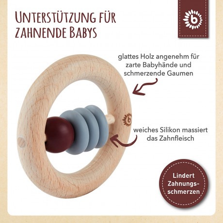 bieco Greifling Holz Natur Baby Beissring O 8cm Greifring mit Silikon Kugeln ab 0 M Beissringe Зажимное кольцо из натурального дерева