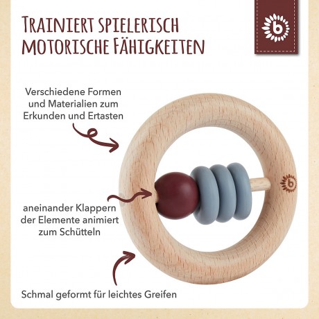 bieco Greifling Holz Natur Baby Beissring O 8cm Greifring mit Silikon Kugeln ab 0 M Beissringe Зажимное кольцо из натурального дерева