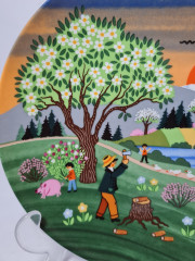 Тарелка декоративная винтажная Purfurst Hof Bavaria / Barbara Furstenhofer &quot;Сцена из деревенской жизни&quot;, фарфор, 19,5 см, Германия, 1970-80гг.