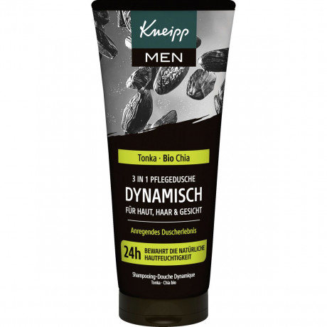 Kneipp MEN 3 in 1 Dusche Dynamisch, 200 ml, Kneipp мужской гель для душа 3 в 1 «Динамичный» с бобами тонка и семенами чиа, 200 мл