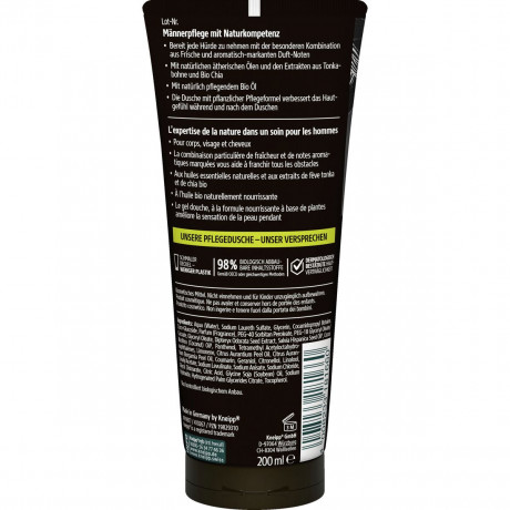Kneipp MEN 3 in 1 Dusche Dynamisch, 200 ml, Kneipp мужской гель для душа 3 в 1 «Динамичный» с бобами тонка и семенами чиа, 200 мл