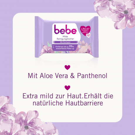 bebe milde Reinigungstuecher Vorteilspack, 50 Stueck, bebe мягкие салфетки для снятия макияжа с алоэ вера и пантенолом, большая упаковка, 50 шт.