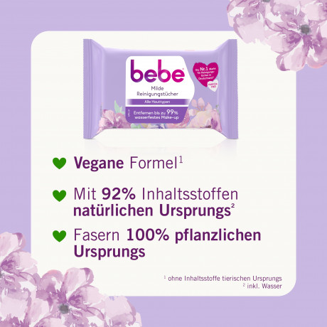 bebe milde Reinigungstuecher Vorteilspack, 50 Stueck, bebe мягкие салфетки для снятия макияжа с алоэ вера и пантенолом, большая упаковка, 50 шт.