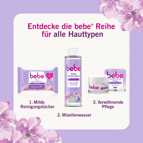 bebe milde Reinigungstuecher Vorteilspack, 50 Stueck, bebe мягкие салфетки для снятия макияжа с алоэ вера и пантенолом, большая упаковка, 50 шт.