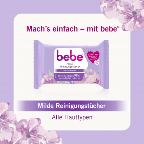 bebe milde Reinigungstuecher Vorteilspack, 50 Stueck, bebe мягкие салфетки для снятия макияжа с алоэ вера и пантенолом, большая упаковка, 50 шт.