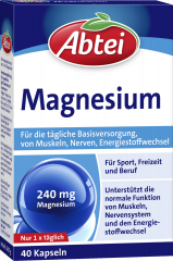 Abtei Magnesium Kapseln 40 Kapseln (24,7 g), Abtei Капсулы магния 240 мг для мышц, нервной системы и энергетического обмена, 40 капсул (24,7 г)