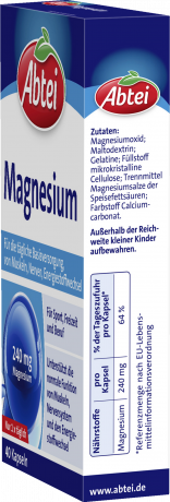 Abtei Magnesium Kapseln 40 Kapseln (24,7 g), Abtei Капсулы магния 240 мг для мышц, нервной системы и энергетического обмена, 40 капсул (24,7 г)