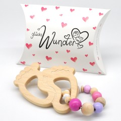 glucksWunder Holz Greifling Beissring Babyfusschen mit Geschenkverpackung Деревянное кольцо для прорезывания зубов детские ножки с подарочной коробкой