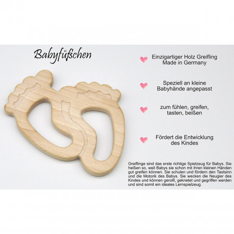 glucksWunder Holz Greifling Beissring Babyfusschen mit Geschenkverpackung Деревянное кольцо для прорезывания зубов детские ножки с подарочной коробкой
