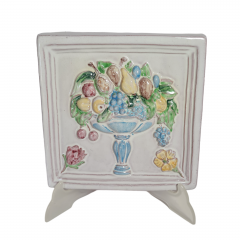 Керамическая плитка Dessauer в стиле барокко, форма плитки, выполненной мастером C.R 1693, с изображением вазы с фруктами, керамика, 18.5 х 18.5 см, Германия, 1960-70гг.