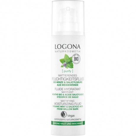 Logona Mattierendes Feuchtigkeitsfluid Bio-Minze & Salicylsaure aus der Weidenrinde  Матирующий увлажняющий флюид с органической мятой и салициловой кислотой из коры ивы