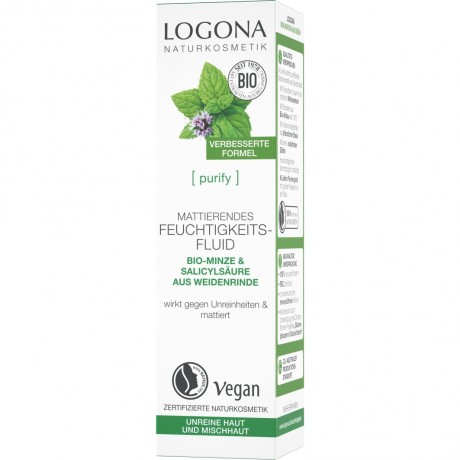 Logona Mattierendes Feuchtigkeitsfluid Bio-Minze & Salicylsaure aus der Weidenrinde  Матирующий увлажняющий флюид с органической мятой и салициловой кислотой из коры ивы