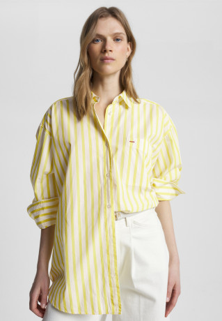 Tommy Hilfiger STRIPED ICON OVERSIZED SHIRT Button-down blouse banker vivid yellow РУБАШКА OVERSIZE STRIPED ICON Блузка на пуговицах банкир ярко-желтый