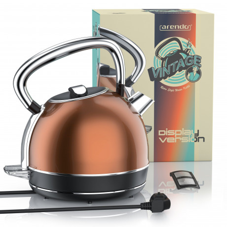 Arendo Arendo Wasserkocher, 1,7 l, 2200 W, Edelstahl Retro Style Vintage, LED Temperaturanzeige, kupfer, Vintage Retro Style Edelstahl-Teekessel im Kupfer Design mit Displayanzeige Чайник Arendo, 1,7 л, 2200 Вт, нержавеющая сталь, винтажный ретро-стиль,