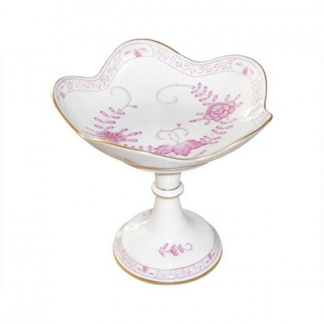 Meissen Meissen 'Neuer Ausschnitt - Indische Malerei 2 mit Kante purpur Goldpunkte mit Goldrand' Schale auf Fuss h: 14 cm / d: 14 cm Мейсен "Новая секция - Индийская роспись 2 с краем пурпурно-золотые точки с золотым ободком" чаша на ножке в: 14 см / д: