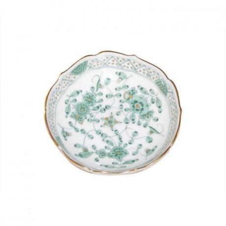 Meissen Meissen 'Neuer Ausschnitt - Indische Malerei grun Goldpunkte mit Goldrand' Schalchen 7,5 cm Мейсен "новый раздел - индийская роспись в зеленых золотых точках с золотым ободком" миска 7,5 см