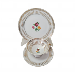 Чайное трио винтажное Winterling Kirchenlomitz Bavaria, белый фарфор с цветочным рисунком и обильной позолотой, Германия, 1960-70гг.