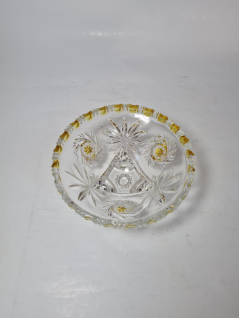 Тарелка винтажная хрустальная с желтым цветочным декором, 16,5 x 6,5 см, Германия, 1960-70гг.
