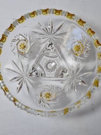 Тарелка винтажная хрустальная с желтым цветочным декором, 16,5 x 6,5 см, Германия, 1960-70гг.
