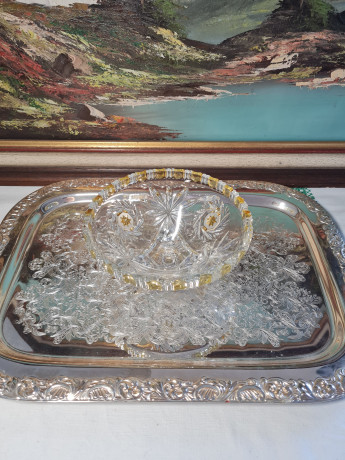 Тарелка винтажная хрустальная с желтым цветочным декором, 16,5 x 6,5 см, Германия, 1960-70гг.