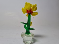 Винтажная стеклянная фигурка "Подсолнух в горшке", 4см х 6см, Германия, 1960-70гг.