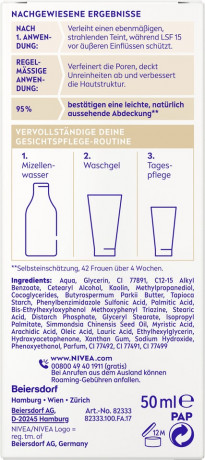 NIVEA BB Tagespflege 5in1 Heller Hauttyp LSF 15, 50 ml, Нивеа BB крем для лица 5 в 1, SPF 15, для светлого тона кожи, выравнивание и увлажнение, 50 мл