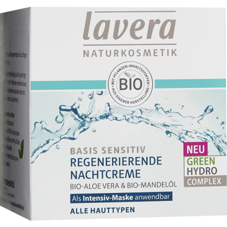 lavera Basis Sensitiv regenerierende Nachtcreme, Лавера Крем ночной регенерирующий с органическим алоэ вера и органическим миндальным маслом 50мл