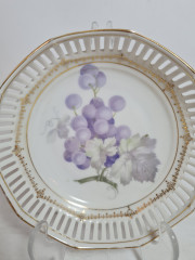 Тарелка винтажная сервировочная Schumann с изображением виноградной лозы, фарфор, 14,5 x 4 см, Германия, 1960-70гг.