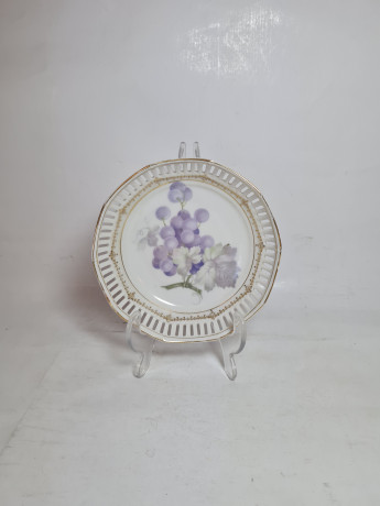 Тарелка винтажная сервировочная Schumann с изображением виноградной лозы, фарфор, 14,5 x 4 см, Германия, 1960-70гг.