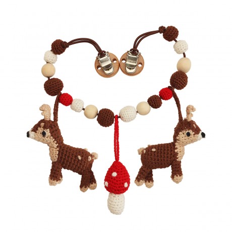 SindiBaba® Kinderwagenkette Reh AUDREY gehakelt mit Rasseln Коляска-цепочка олень ОДРИ связана крючком с погремушками