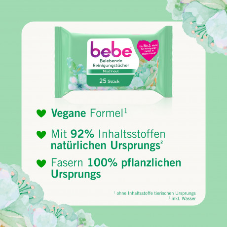 bebe belebende Reinigungstuecher, 25 Stueck, bebe освежающие салфетки для снятия макияжа с маслом жожоба для комбинированной кожи, 25 шт.