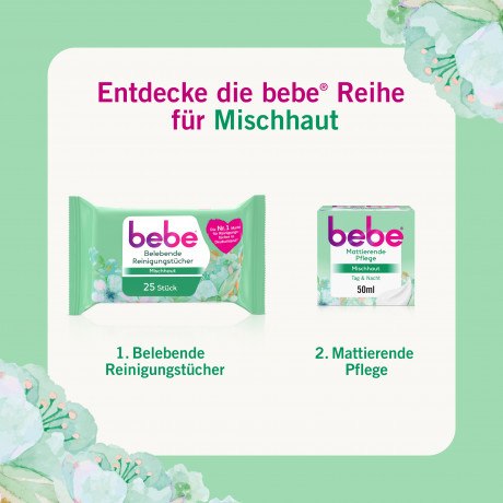 bebe belebende Reinigungstuecher, 25 Stueck, bebe освежающие салфетки для снятия макияжа с маслом жожоба для комбинированной кожи, 25 шт.