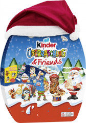 kinder Ueberraschung &amp; Friends Adventskalender, 24 Tuerchen, 29 St., 370 g, Большой адвент-календарь kinder с 24 окошками, 29 шоколадными изделиями и плюшевой шапкой, 370 г