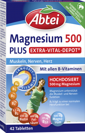 Abtei Magnesium 500 Plus 42 Tabletten (61 g), Abtei Таблетки магния 500 мг с восемью витаминами группы B для мышц и нервной системы, 42 таблетки (61 г)